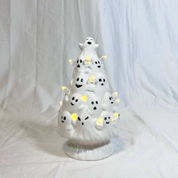 Retro Style 9" Cute Marshmallow Ghost Spooky Halloween Ceramic Christmas Tree - Picture 1 of 6